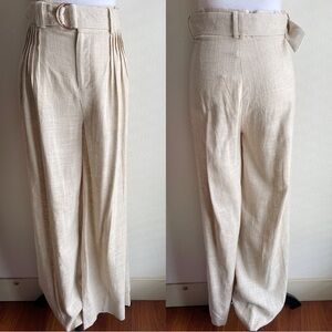NWT Aureta Studio Lucie Wide Leg Belted Pant in Stone Tan S